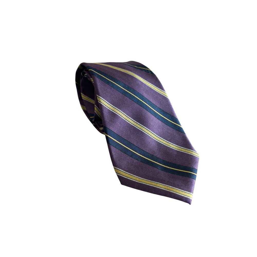 Lauren Ralph Lauren Handmade100% Silk Striped Purple Navy Blue Tie